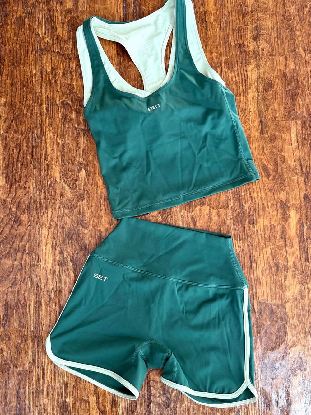 SET Active Green Racerback Tank and High-Waist Shorts Set Limited Edition